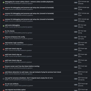 Multiple workflow runs showing trial and error