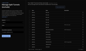 Split Tunnel settings in Cloudflare Dashboard
