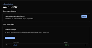 Warp Client settings in Cloudflare Dashboard