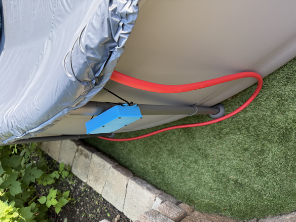 Completed enclosure, mounted to pool leg
