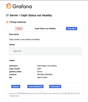 Email alert about Ceph cluster warning
