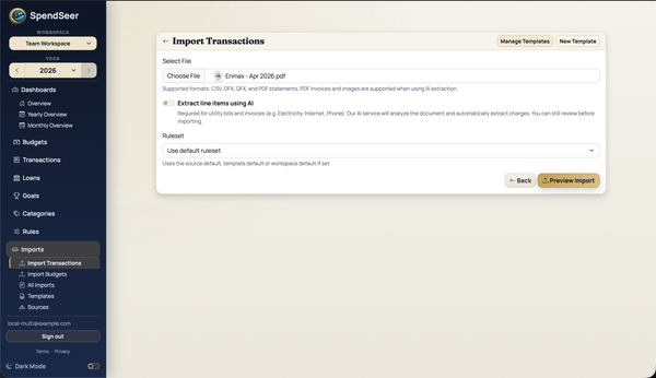 Starting an AI extraction from the transaction import form