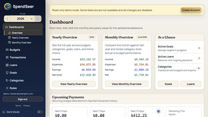 SpendSeer dashboard overview added after launch with yearly, monthly, at-a-glance, and upcoming payment sections