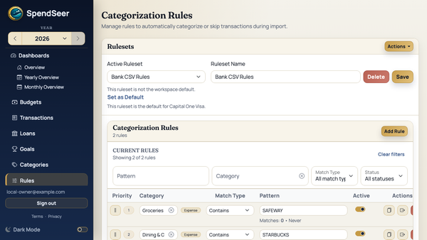 A source-specific ruleset that categorizes matching merchants during import